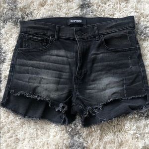 Express Black bleach washed denim shorts